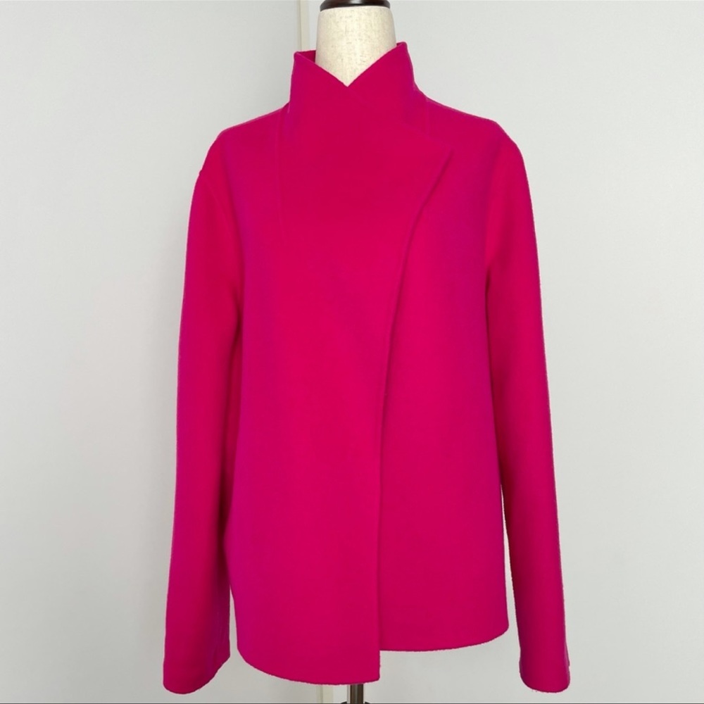 Hot Pink Wing Collar Wool Jacket - Solid - Open Front - Bright